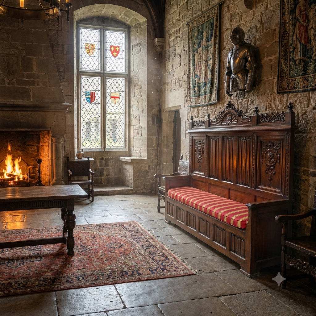 Large 19th Century Gothic Revival Hall Bench