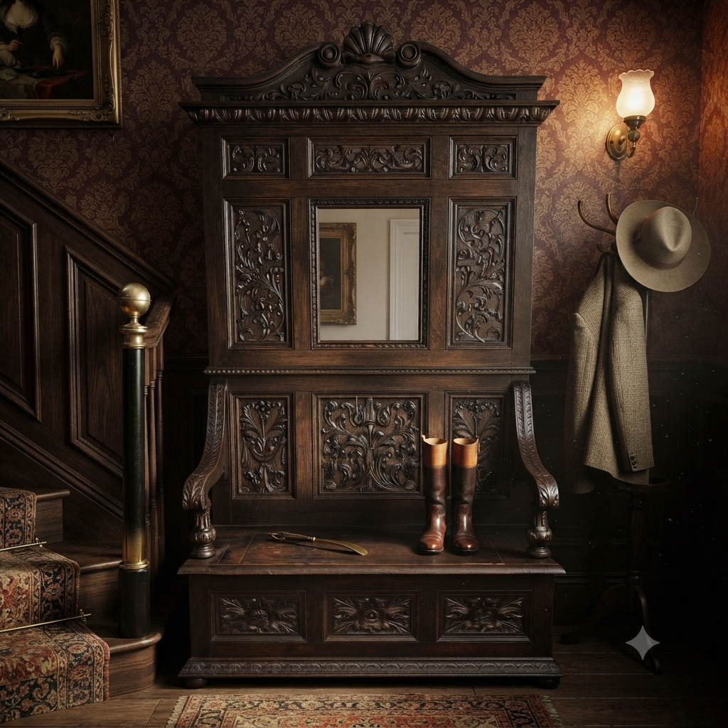 Large 19th Century Tall Hall Bench