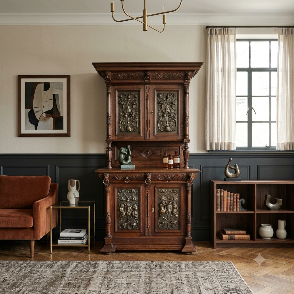 Antique Renaissance Revival Cabinet with Copper Plates